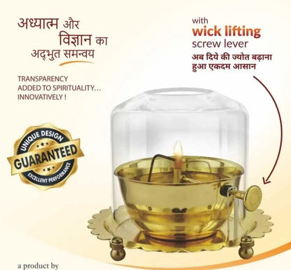 Akhand Jyot DIYA COVER SET Brass (PURE पीतल) - DIYA - Wick Lifting Screw Lever