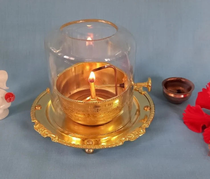 Akhand Jyot DIYA COVER SET Brass (PURE पीतल) - DIYA - Wick Lifting Screw Lever